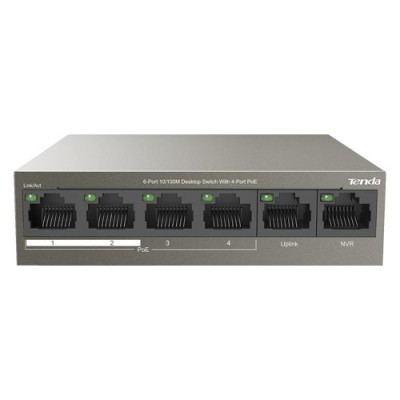 Switch 4 porturi PoE, 2 porturi uplink RJ45 10/100Mbps - TENDA TND-TEF1106P-4-63W foto
