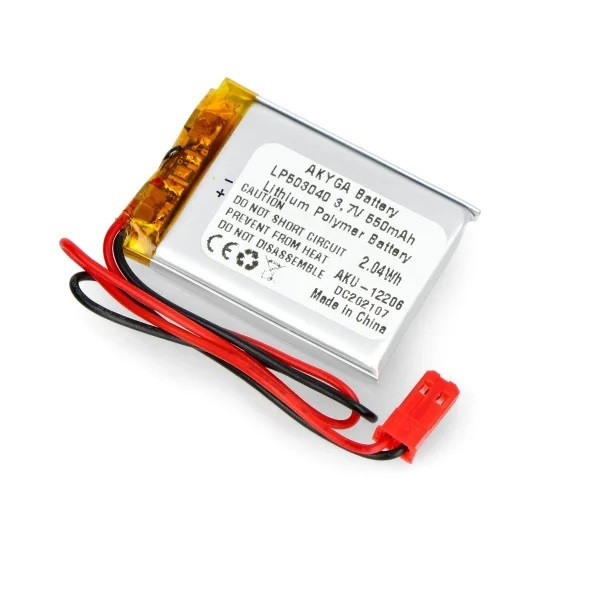 Acumulator Lithium Poliymer 12206 550mAh 1S 3.7V conector JST-BEC 40x30x5mm AKYGA Battery