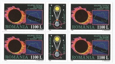 |Romania, LP 1471+1471a/1998, Eclipsa totala de Soare, cu si fara vinieta MNH foto