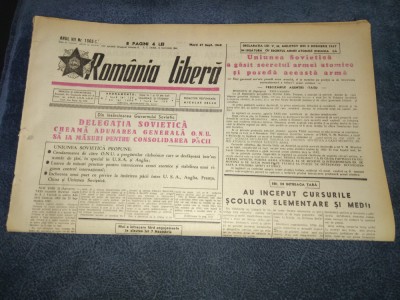 ZIARUL ROMANIA LIBERA 27 SEPTEMBRIE 1949 URSS POSEDA ARMA ATOMICA foto