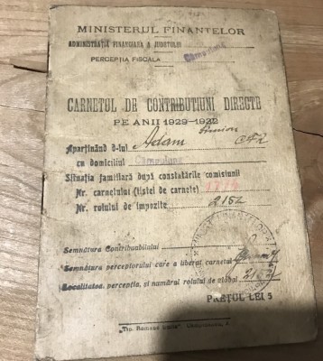 (2) Act Carnet de Contributii Directe foto