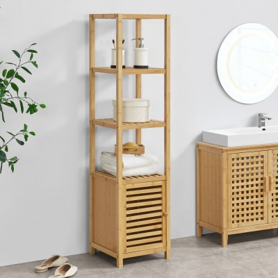 Raft bambus de sine statator Liminka cu 4 polite si un dulap cu usa [en.casa] HausGarden Leisure foto