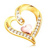 Pandantiv din aur de 14 K - inimă neregulată &icirc;mpodobită cu zirconii cu inima mai mică &icirc;n centru
