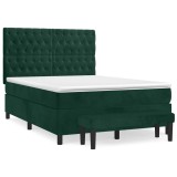 Cumpara ieftin Pat box spring cu saltea, verde inchis, 140x200 cm, catifea