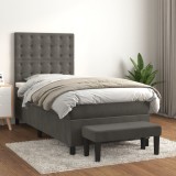Cumpara ieftin Pat box spring cu saltea, gri &icirc;nchis, 90x190 cm, catifea