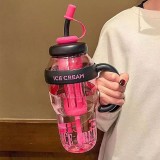 Sticla de Apa, Flippy, Transparenta, 1400 mL, cu Pai si Capac, Roz Inchis
