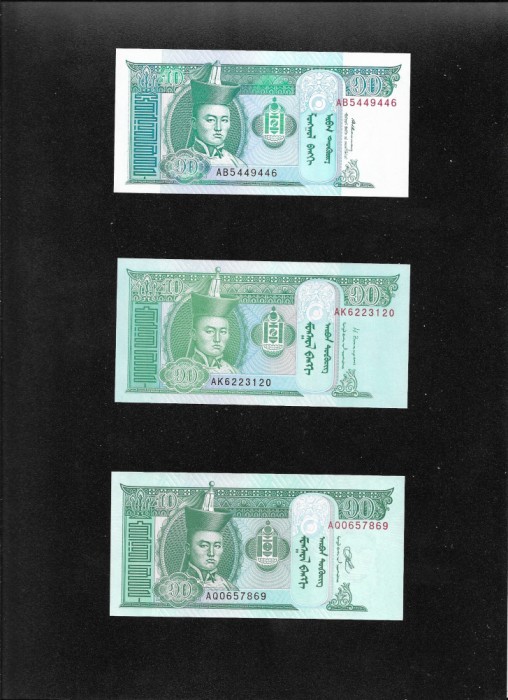 Set Mongolia 3 x 10 tugrik semnaturi diferite unc