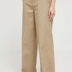 Dickies pantaloni femei, culoarea bej, drept, high waist