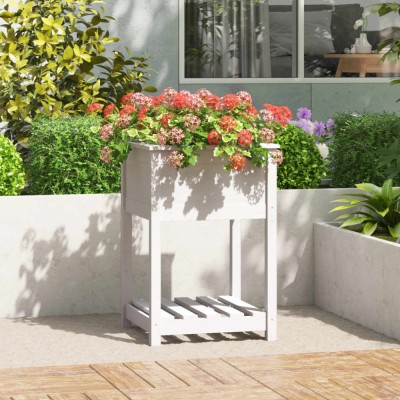 vidaXL Jardinieră cu raft, alb, 54x54x81 cm, lemn masiv de pin 823774 foto