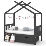 vidaXL Cadru pat copii cu sertar gri &icirc;nchis 70x140 cm lemn masiv pin