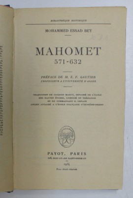 MAHOMET 571 - 632 par MOHAMMED ESSAD BEY , 1934 foto