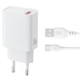 Incarcator Retea Cu Cablu USB-C XO Design L159, 18W, 3A, 1 x USB-A, Alb