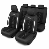 Huse auto premium 5 locuri Carguard Deluxe, negru-alb, universale