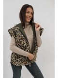 VESTA SCURTA OVERSIZE MATLASATA CU BUZUNARE ANIMAL PRINT RIZA TALIE UNICA Kaki