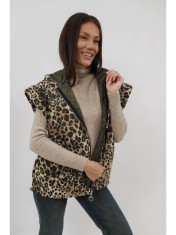 VESTA SCURTA OVERSIZE MATLASATA CU BUZUNARE ANIMAL PRINT RIZA TALIE UNICA Kaki