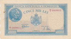 ROMANIA 5000 LEI SEPTEMVRIE 1943 XF+ foto