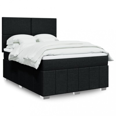 vidaXL Pat box spring cu saltea, negru, 140x190 cm, textil 3293958 foto