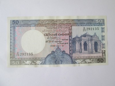 Sri Lanka 50 Rupees 1989 UNC,bancnota din imagini foto