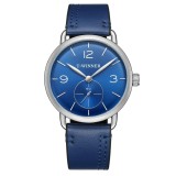 Ceas Barbati T-Winner 8166 Albastru , Design Casual, Curea din Piele Naturala, Rezistent la Apa 3ATM