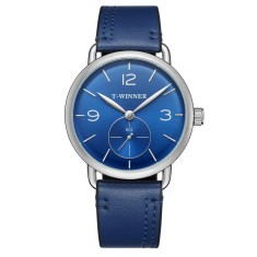 Ceas Barbati T-Winner 8166 Albastru , Design Casual, Curea din Piele Naturala, Rezistent la Apa 3ATM