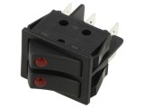 &Icirc;ntrerupător rocker dublu SPST x2, 16A/250VAC, negru, iluminat