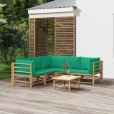 Cumpara ieftin Gossi set mobilier de gradina cu perne verzi, 6 piese, bambus