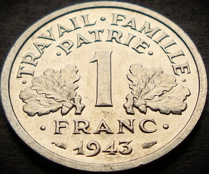 Moneda istorica 1 FRANC - FRANTA, anul 1943 * cod 3536 A = A.UNC LUCIU de BATERE