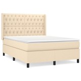 Cumpara ieftin Pat box spring cu saltea, crem, 140x200 cm, textil