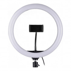 Lampa circulara Loomax, 20 W, 3200-5600 K, 33 cm, lumini RGB, suport telefon, 10 trepte reglaj, 7 culori, 3 tipuri lumina