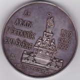 Medalie comemorativă din argint Martirii de la Arad cei 13 generali 1849&ndash;1999, 70 mm, 150 g