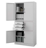 Dulap metalic Premium cu seif, 3 rafturi si 3 sertare 900x400x1800 mm (LxlxH), 50 kg/polita, Neasamblat, PLUS