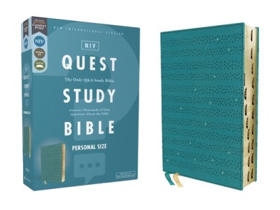 Niv, Quest Study Bible, Personal Size, Leathersoft, Teal, Thumb Indexed, Comfort Print: The Only Q and A Study Bible foto