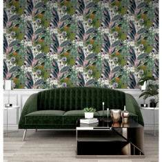 DUTCH WALLCOVERINGS Tapet "Passion Flower", alb si verde GartenMobel Dekor