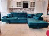 Coltar Extensibil Tommy, Sezlong Dreapta, Catifea Verde, Design Modern Elegant, Pat Dublu