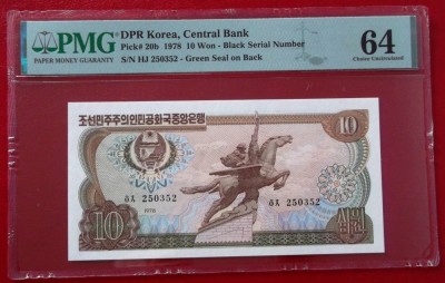 Corea de Nord North Korea 10 Won 1978 Pick#20b gradata PMG 64 EPQ Choice UNC ** foto