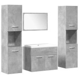 Cumpara ieftin Set mobilier de baie, 4 piese, gri beton, lemn compozit