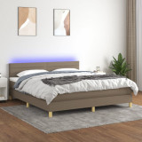 Pat cu arcuri, saltea si LED, gri taupe, 180x200 cm, textil GartenMobel Dekor, vidaXL