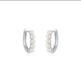 Cercei Dama din Argint 925, Model Creole Huggies Ovale cu Mini-Perle, 15mm, 2.00g