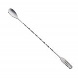 Lingura de bar Pufo cu maner rasucit pentru amestecare bauturi, cocktail, capat furculita, inox, 32 cm