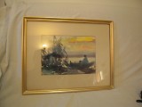 Pictura in acuarela "Apus de soare" cu dimensiunea 20x30 cm din anii '80