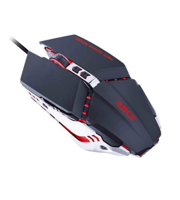 Mouse pentru jocuri din metal cu iluminare LED, 7 butoane, DPI reglabil, design ergonomic, negru