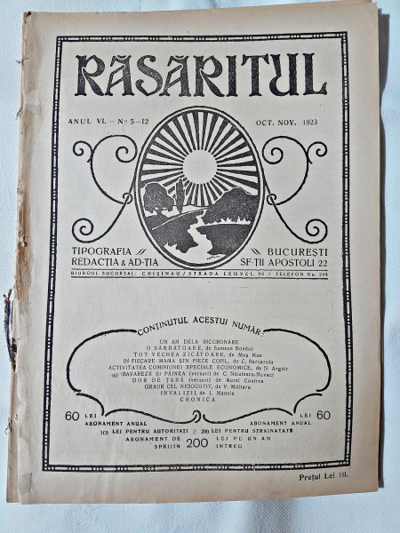 Revista Rasaritul, anul VI, nr.5-212/1923 (din cuprins, un an de la incoronarea Regelui Ferdinand si a Reginei Maria...)