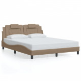 VidaXL Cadru pat cu lumini LED, cappuccino, 160x200 cm piele ecologică