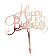 Decoratiune topper pentru tort, flippy, model happy birthday, tematica aniversare, 10 cm, roz
