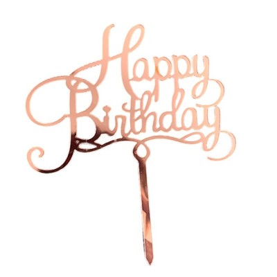 Decoratiune topper pentru tort, flippy, model happy birthday, tematica aniversare, 10 cm, roz foto