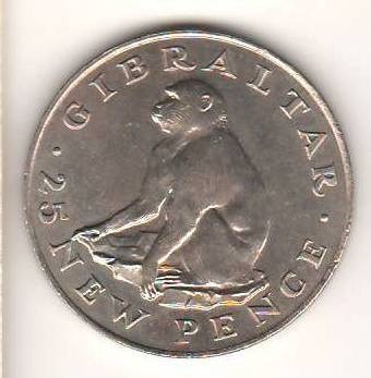SV * GIBRALTAR 25 NEW PENCE 1971 * FAUNA - MAIMUTA * Elisabeth II * AUNC+ foto