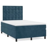 Cumpara ieftin Pat box spring cu saltea, albastru inchis, 120x200 cm, catifea
