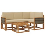 vidaXL Set de canapele de exterior 5 pcs Natural și Bej Poliester 3385189