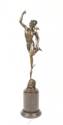Mercur- statueta din bronz pe un soclu din marmura BR-108 foto
