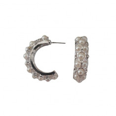 Cercei vintage cu perle dama, argintiu, 3 cm inaltime foto